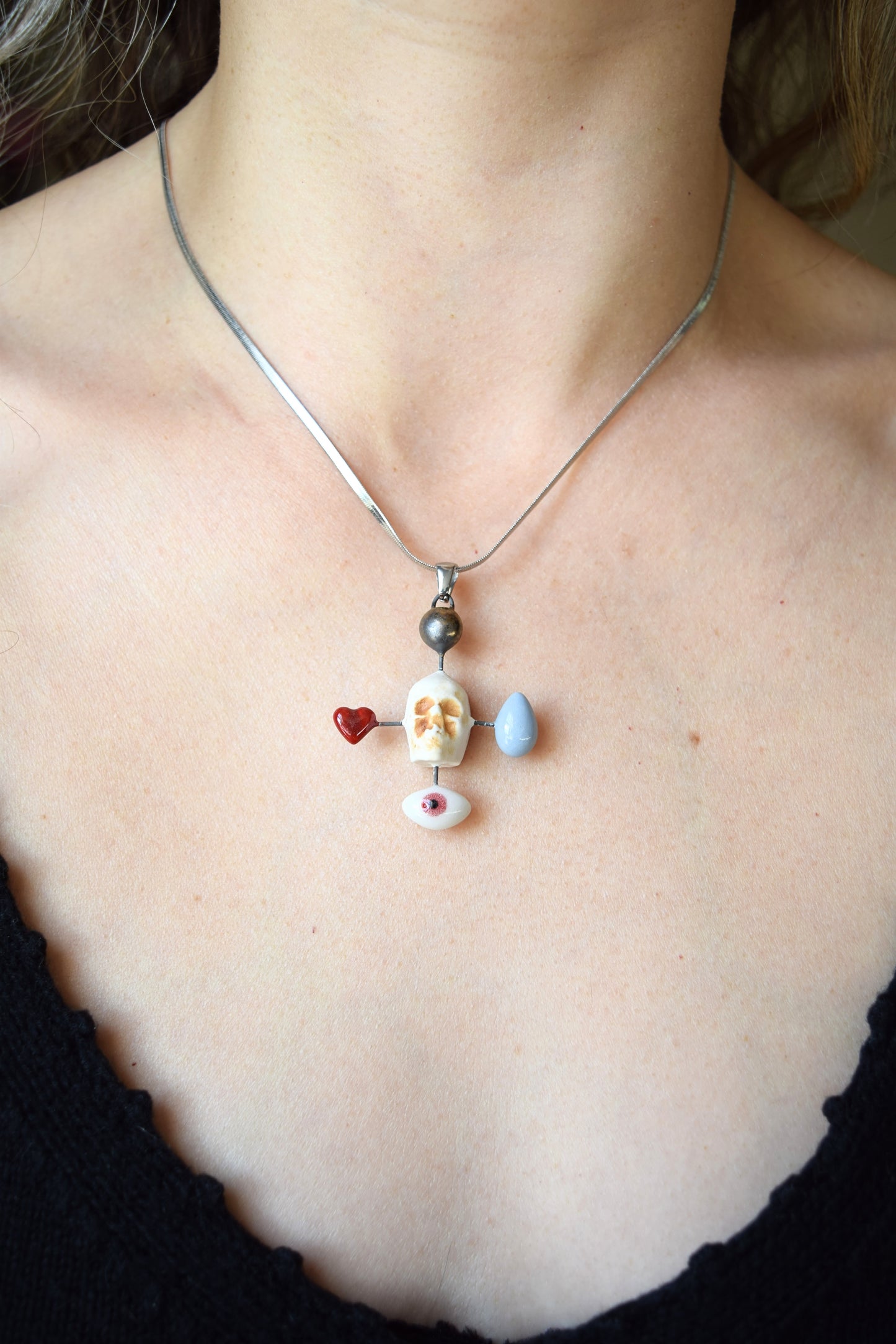 Porcelain Skull Cross Pendant/ Necklace