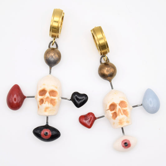 Porcelain Skull Cross Earrings