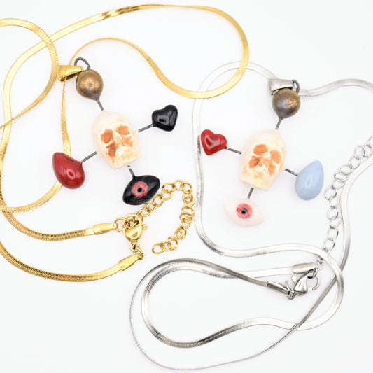 Porcelain Skull Cross Pendant/ Necklace