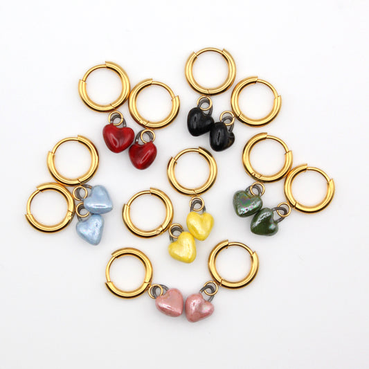 Mini Porcelain Heart Earrings