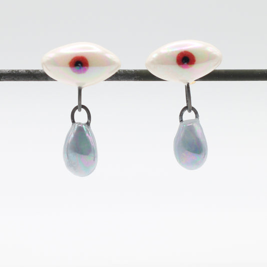 Porcelain Evil Eye and Tear Drop Earrings